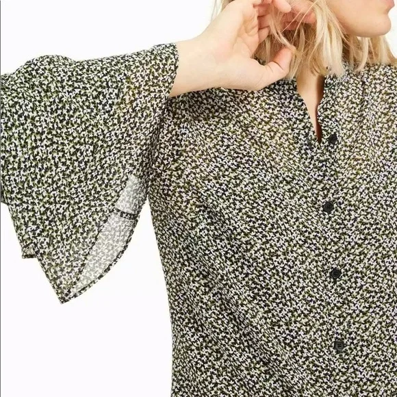 Michael Kors Green Floral Print Bell Sleeve Top - Picture 3 of 3